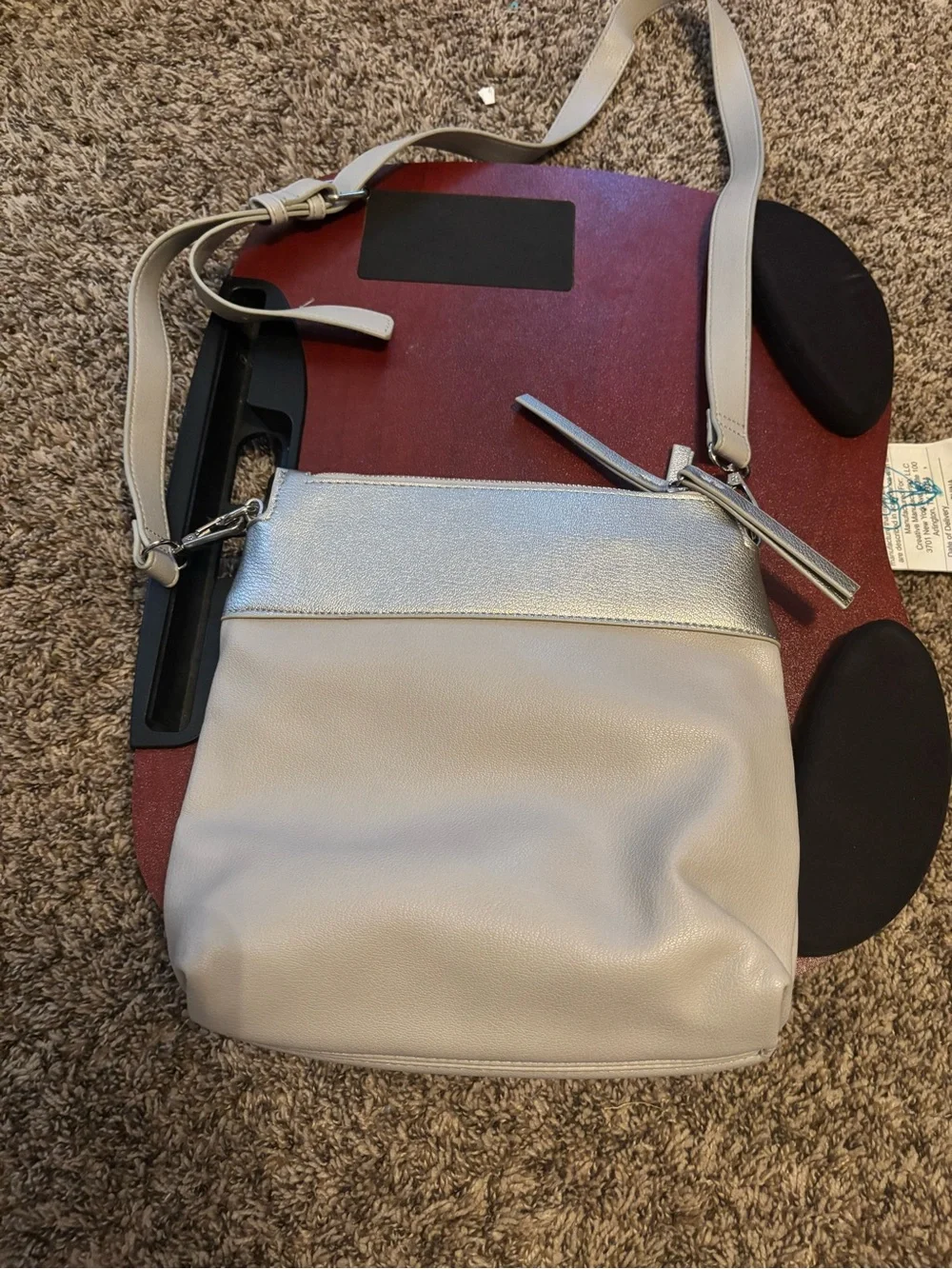 Elegant Cream Crossbody Bag with Silver Trim